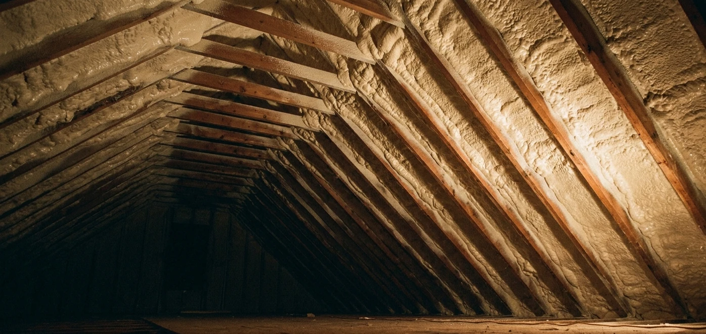 Spray foam insulation in an attic application